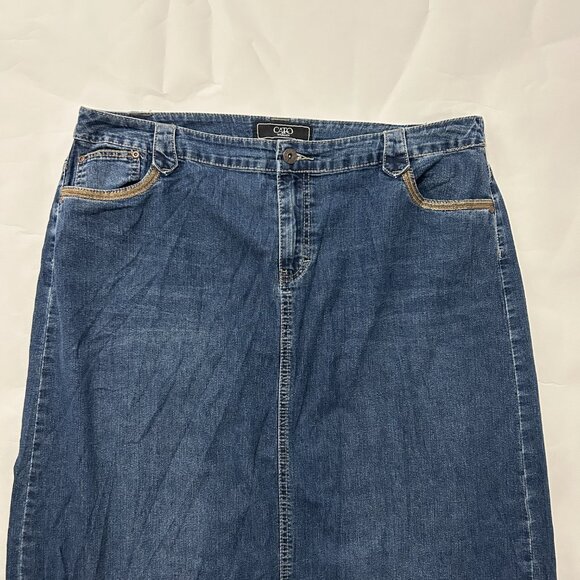 Cato Womens Denim Jean Maxi Skirt Back Slit Embroidered Pockets Size 18W Y2K - Picture 4 of 16